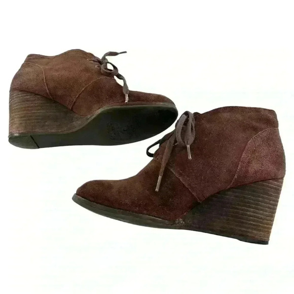 Lucky brand sway ankle booties size 7.5 37.5 chocolate brown suede wedge boots - Picture 5 of 13